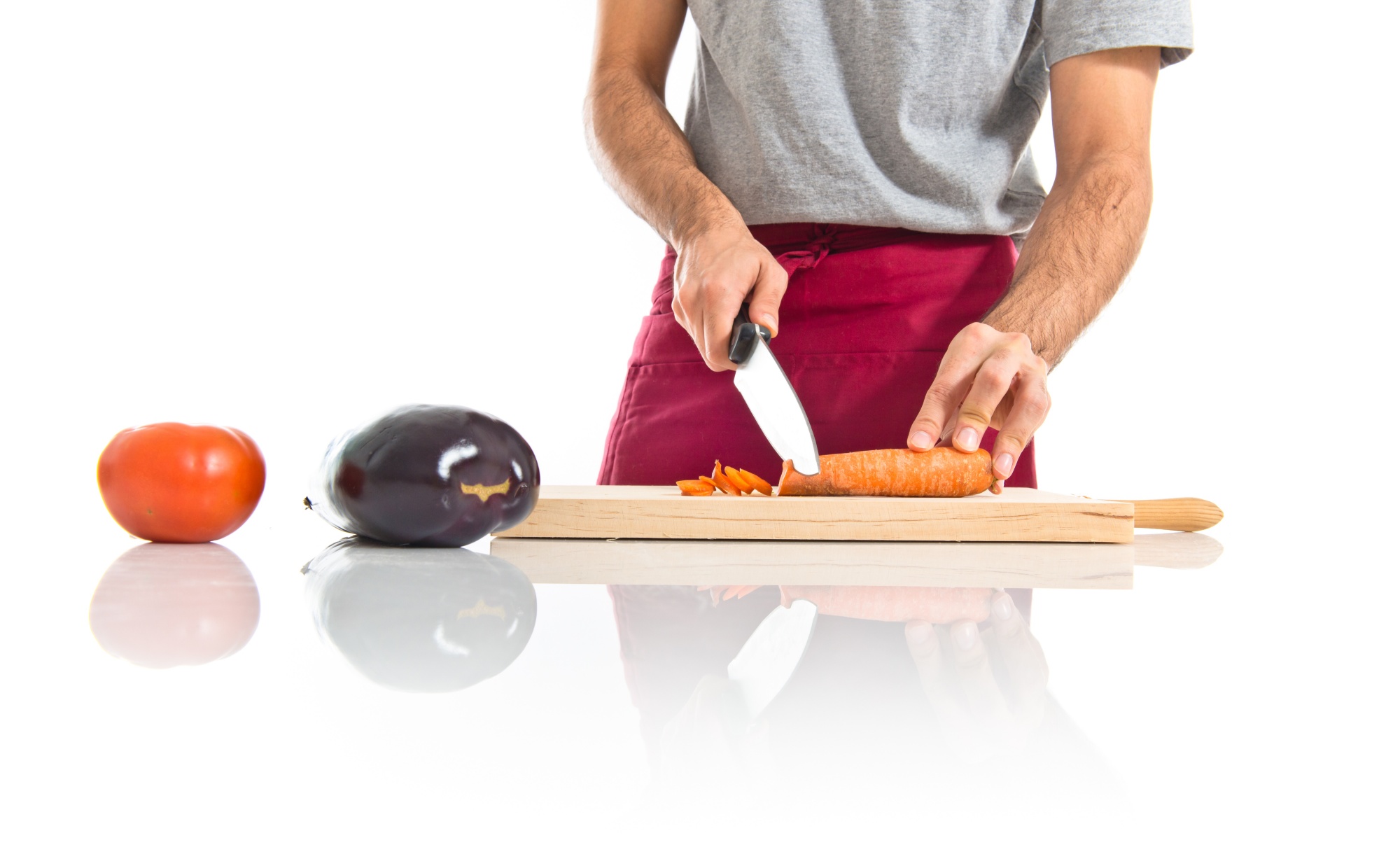 Studio kitchen with chef preparing ingredients